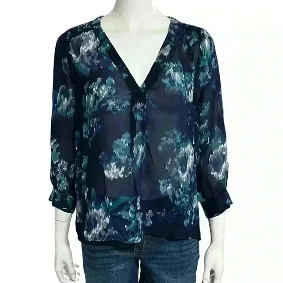 Joie Aceline Blue Silk 3/4 Sleeve Blouse Size Small - Picture 2 of 8